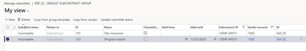 project subcontract submittal tracking